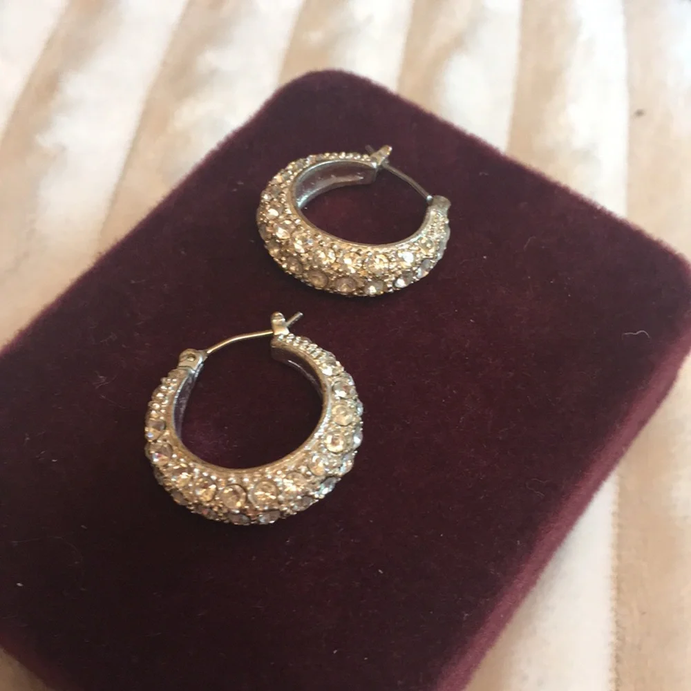 Silver Tone Rhinestone Hoops - Picture 1 of 4